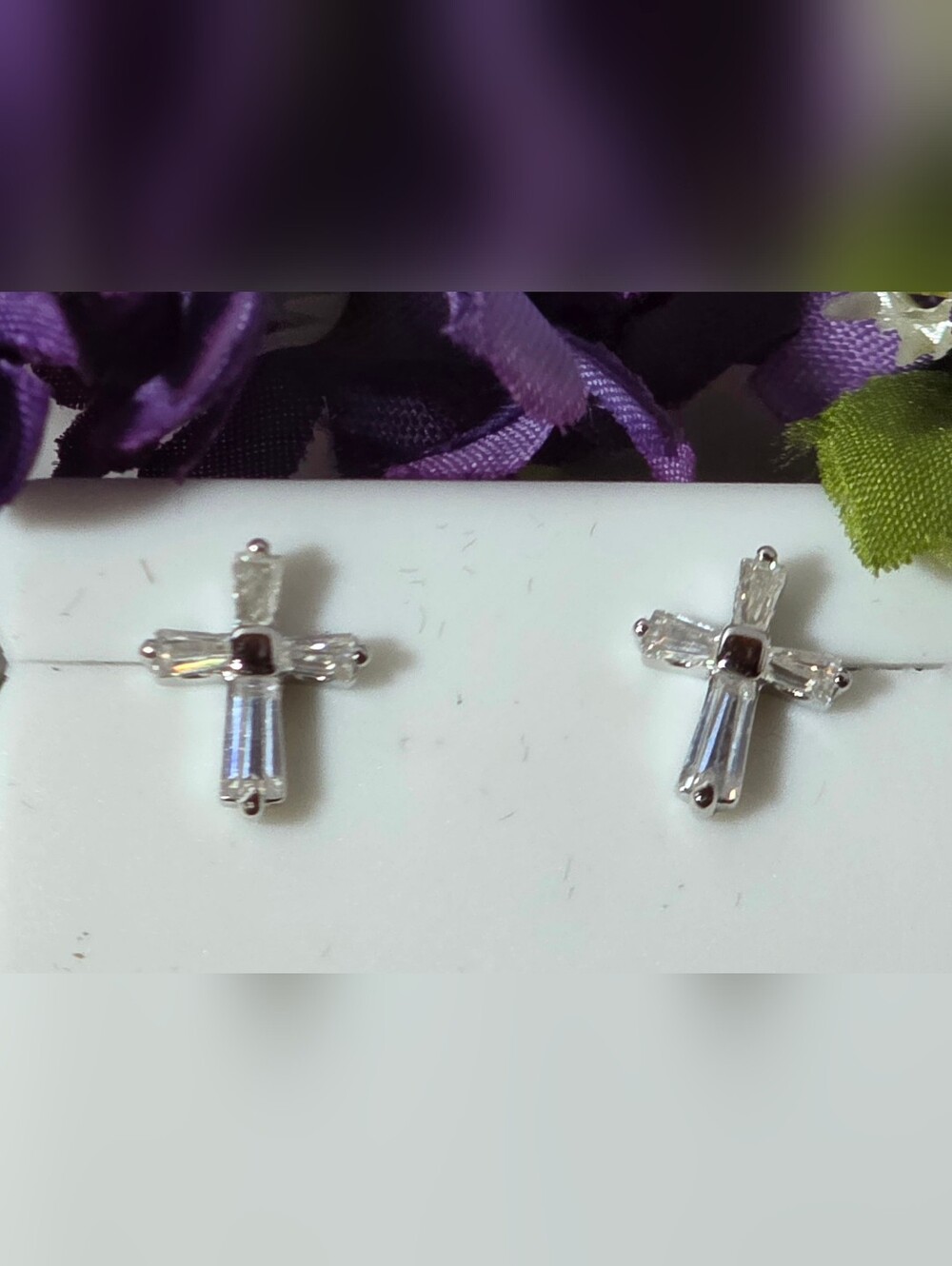 Clear moissanite Diamond Cross 925 Sterling Silver Stud Earrings - 925 Silver